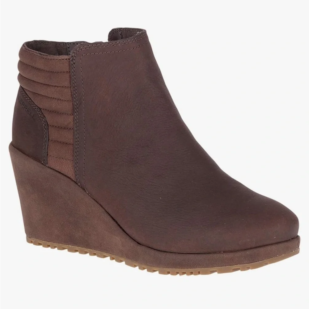 Merrell Tremblant Wedge Ankle Bluff Waterproof Leather Bootie Brown Size